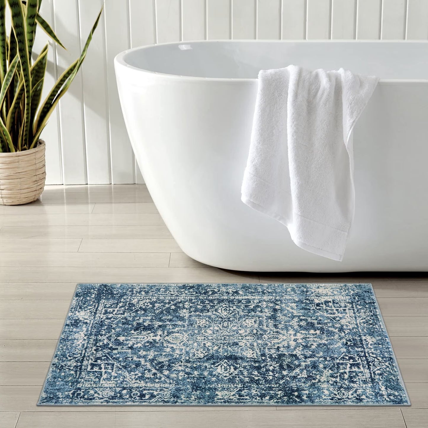 Wonnitar Washable Rug, Vintage Rug Runner for Hallways Non-Slip, Traditional Non-Shedding Entryway Mat Soft Carpet for Bathroom Foyer Bedroom