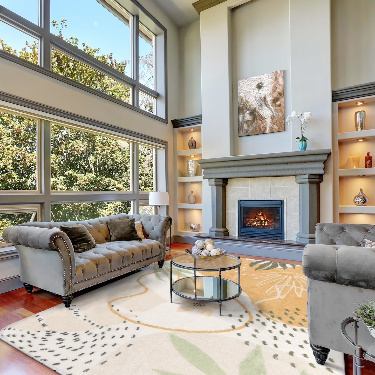 Moynesa Area Rugs for Living Room, Carpet for Bedroom Washable Non-Slip Boho Rug Throw Cute Soft Rug,Abstract Botanical Print Indoor Rugs for Kitchen Entryway Dining Room