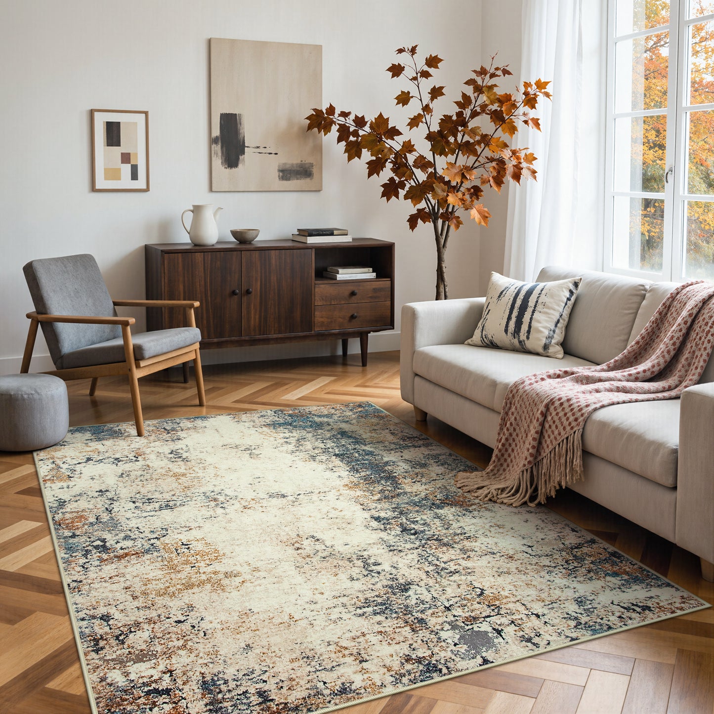 RUG ROBT Abstract Rug, Washable Bathroom Rug Non-Slip,Low-Pile Entryway Rug Indoor Mat,Soft Modern Throw Rug for Entrance Entry Kitchen Bedroom