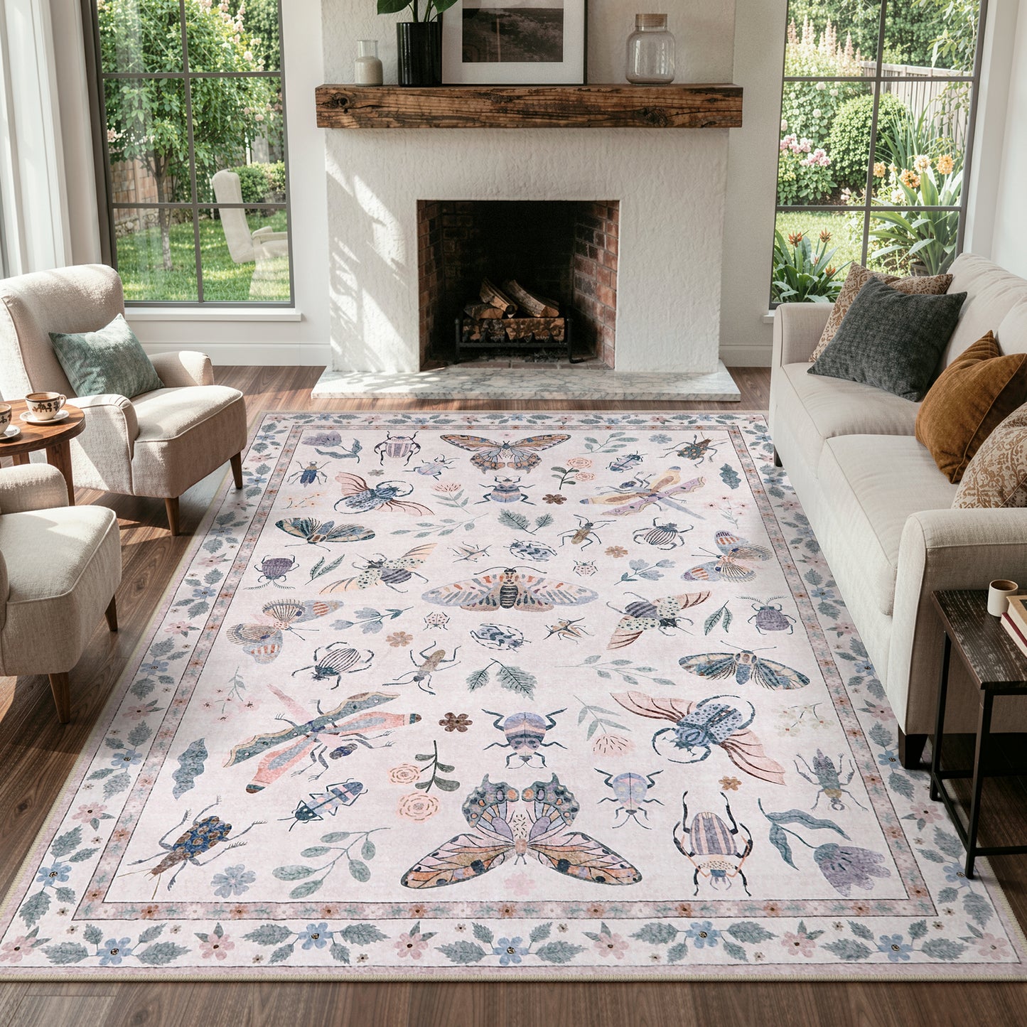 Moynesa Insect Area Rugs Washable Rug for Living Room Soft Natural Bedroom Rug Bug Accent Carpet for Dining Room Nursery Office Stain Resistant Non Slip