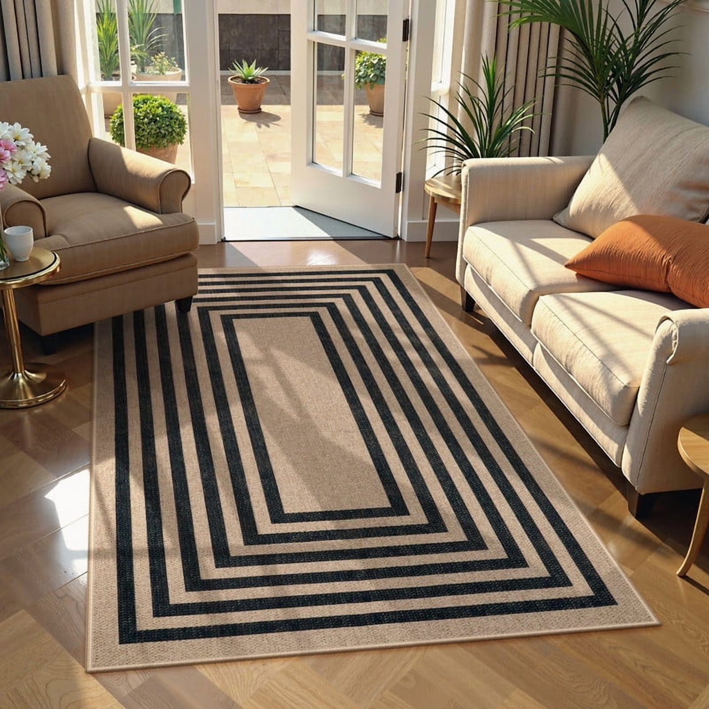RUG ROBOTModern Geometric Easy Jute Rug, Area Rugs for Living Room, Washable Indoor Outdoor Rugs, Non Slip Farmhouse Carpet Natural Rug for Dining Room Bedroom Deck Porch