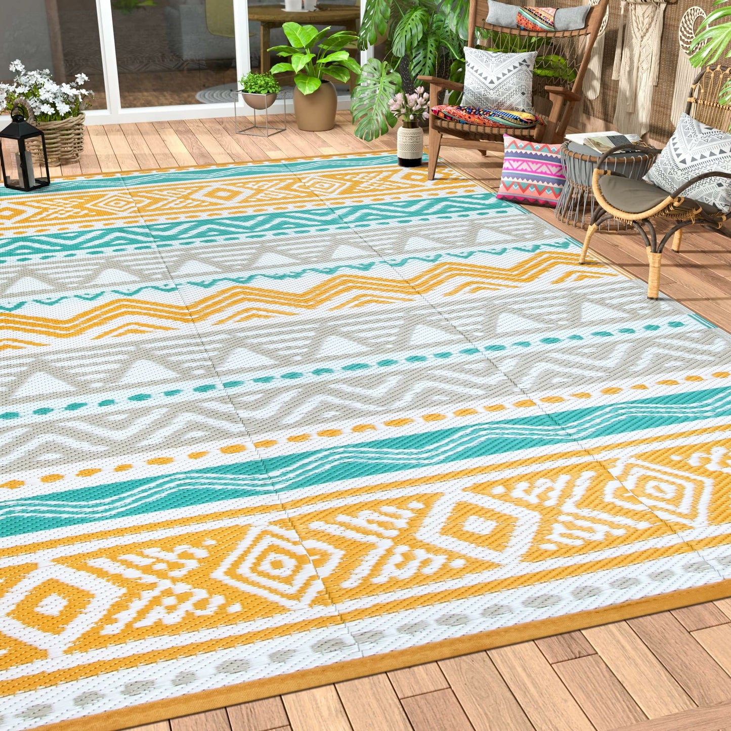 Moynesa Outdoor Rug Waterproof, Lightweight Plastic Straw Rug for Camping RV, Reversible Outside Carpet for Patio Deck Porch Balcony Picnic Tent