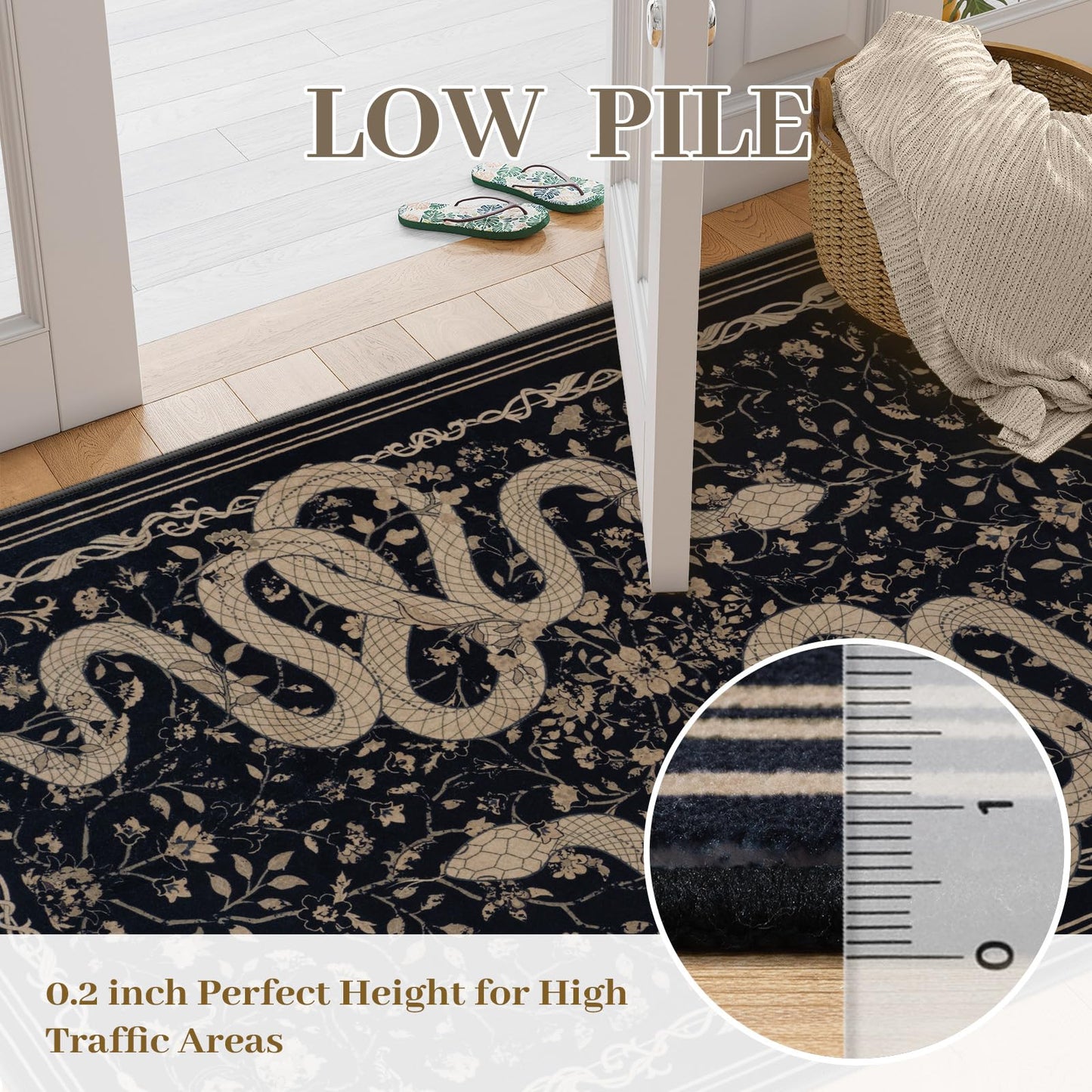 Moynesa Washable Area Rug - Snake Rug for Living Room, Non-Slip Soft Bedroom Rugs, Low Pile Indoor Carpet for Dining Room Home Office
