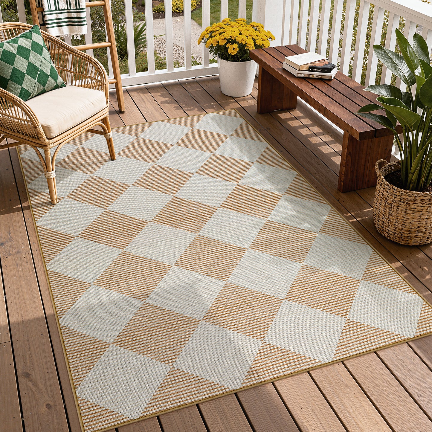 SUNDEREY Easy Jute Area Rugs for Entryway, Washable Non-Slip Modern Rugs for Living Room, Farmhouse Diamond Checkered Rug, Moroccan Soft Low Pile Carpet for Bedroom Office Dining Room