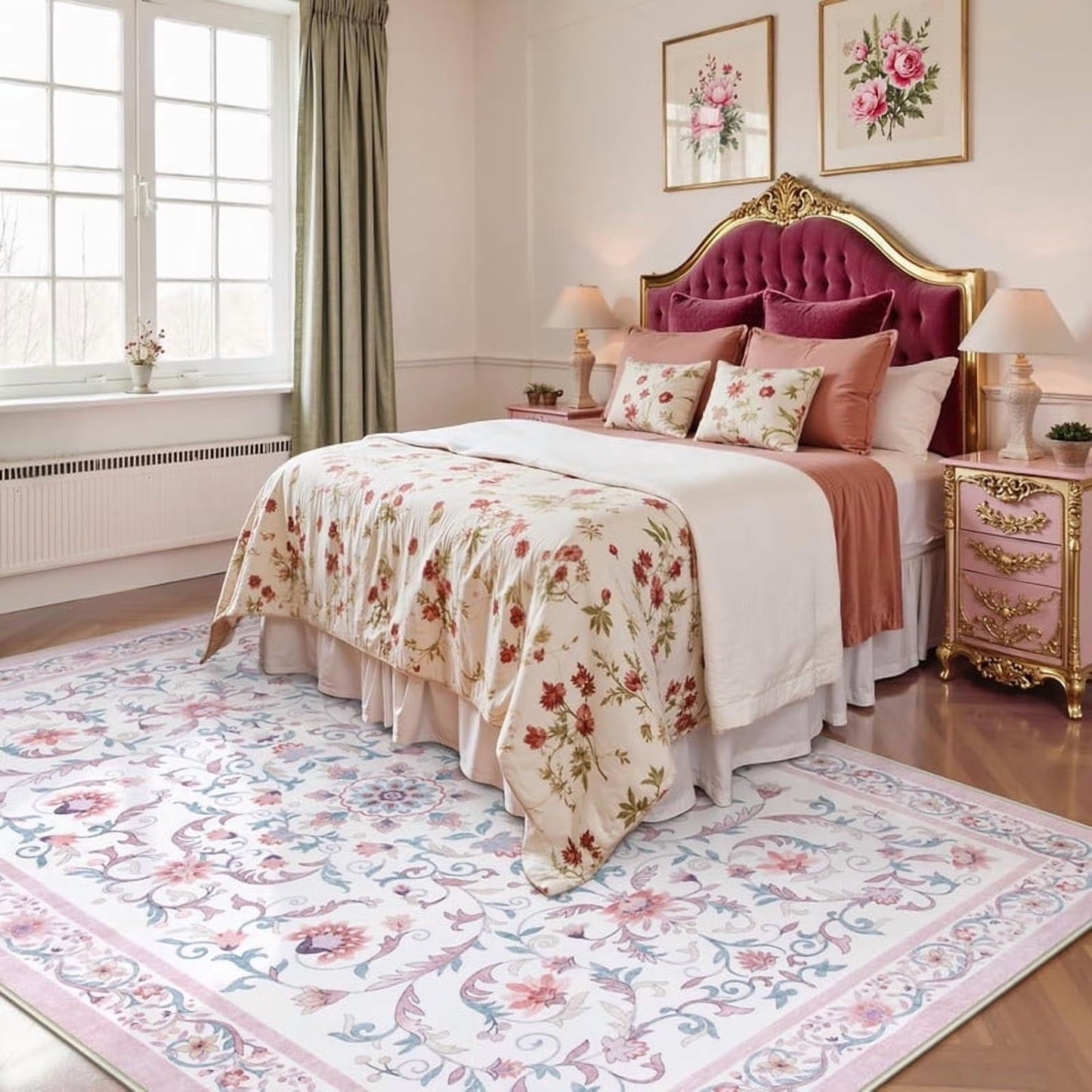 Wonnitar Area Rug Insect & Botanical Washable Rug - Soft Modern Rug for Bedroom, Non-Slip Ultra-Thin Stain Resistant Area Rug for Living Room, Nursery