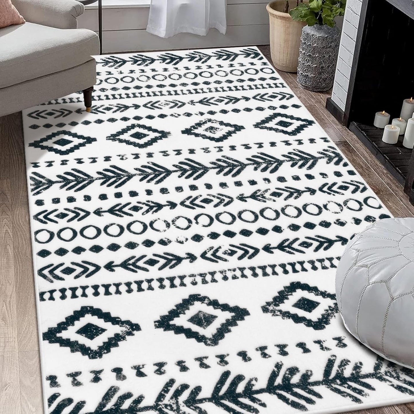 Moynesa Washable Kitchen Entrance Rug Non Slip, Entryway Rugs Soft Area Rugs for Living Room, Farmhouse Moroccan Small Carpet for Bathroom Beside Office
