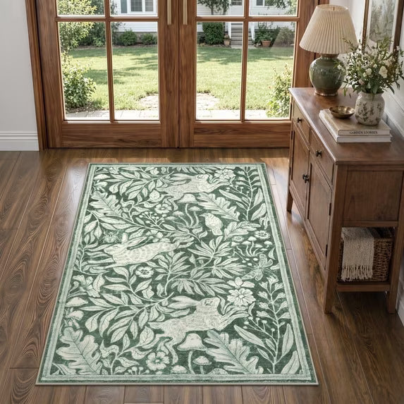 RUG ROBOT Area Rugs for Livingroom, Non-Slip Washable Area Rug for Bedroom, Diningroom, Nursery, Soft Whimsical Woodland Bunny Stain Indoor Carpet