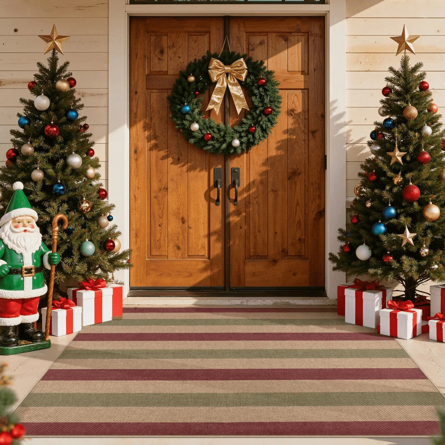 RUG ROBOT Christmas Runner Rugs for Hallway, Easy Jute Washable Holiday Rug Non-Slip, Traditional Striped Long Runner Carpet for Entryway Front Porch Floor Decor
