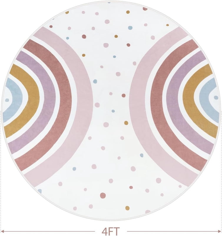 Wonnitar Rainbow Kids Rug - Colorful Circular Play Mat for Nursery & Playroom, Machine Washable Non-Slip Soft Carpet for Classroom, Teepee, Castle