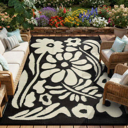 Moynesa Outdoor Rugs Waterproof, Plastic Straw RV Rugs for Outside, Large Portable RV Outdoor Rugs for Camping, Reversible Flower Picnic Mat for Camper Garden Tent