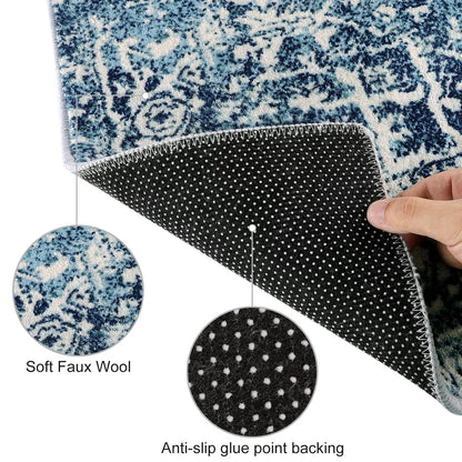 Wonnitar Washable Rug, Vintage Rug Runner for Hallways Non-Slip, Traditional Non-Shedding Entryway Mat Soft Carpet for Bathroom Foyer Bedroom