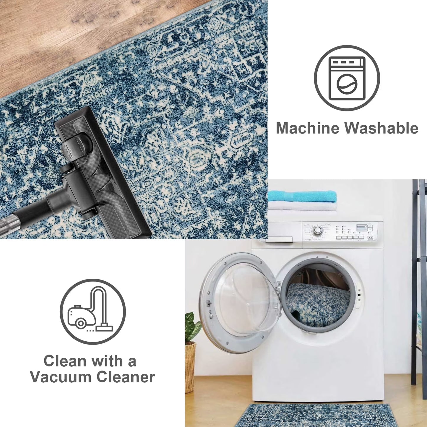 Wonnitar Washable Rug, Vintage Rug Runner for Hallways Non-Slip, Traditional Non-Shedding Entryway Mat Soft Carpet for Bathroom Foyer Bedroom