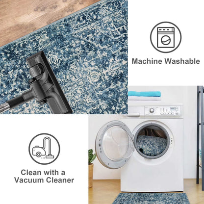 Wonnitar Washable Rug, Vintage Rug Runner for Hallways Non-Slip, Traditional Non-Shedding Entryway Mat Soft Carpet for Bathroom Foyer Bedroom