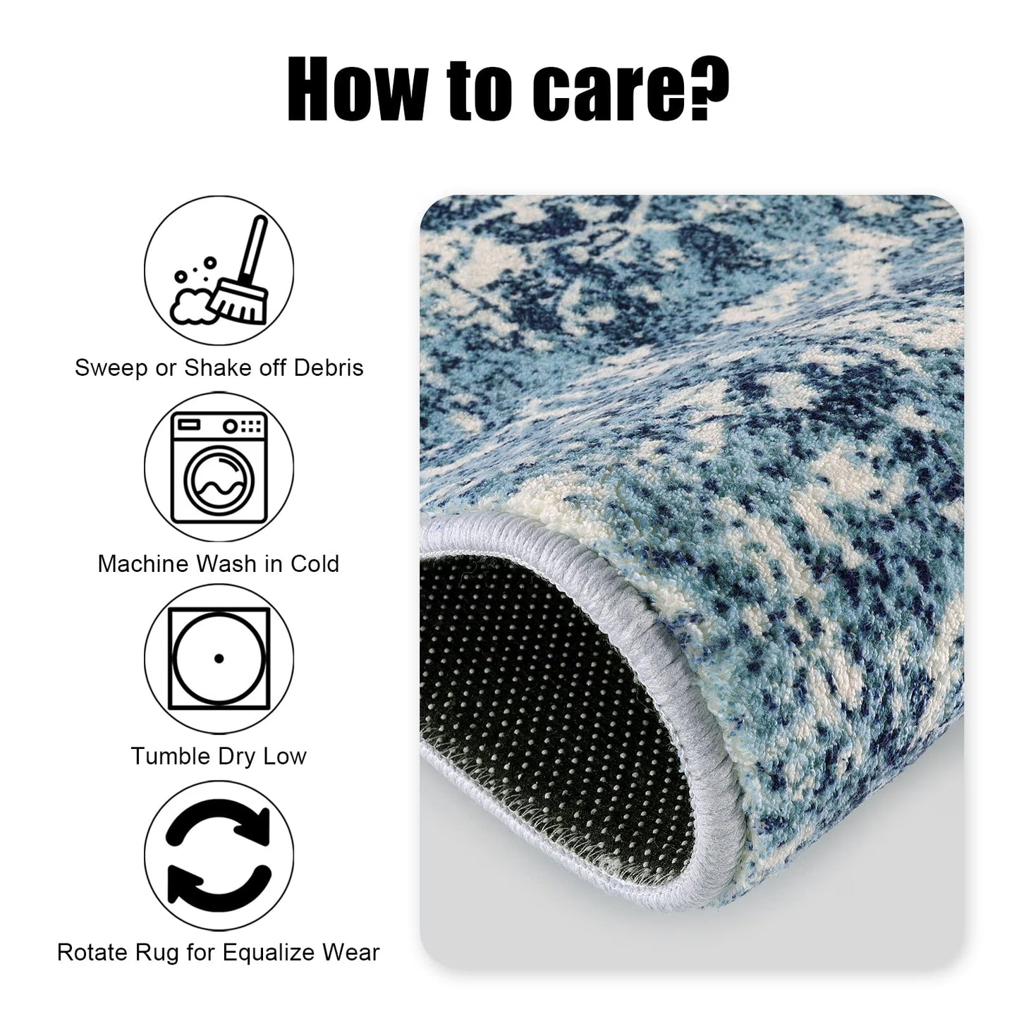 Wonnitar Washable Rug, Vintage Rug Runner for Hallways Non-Slip, Traditional Non-Shedding Entryway Mat Soft Carpet for Bathroom Foyer Bedroom