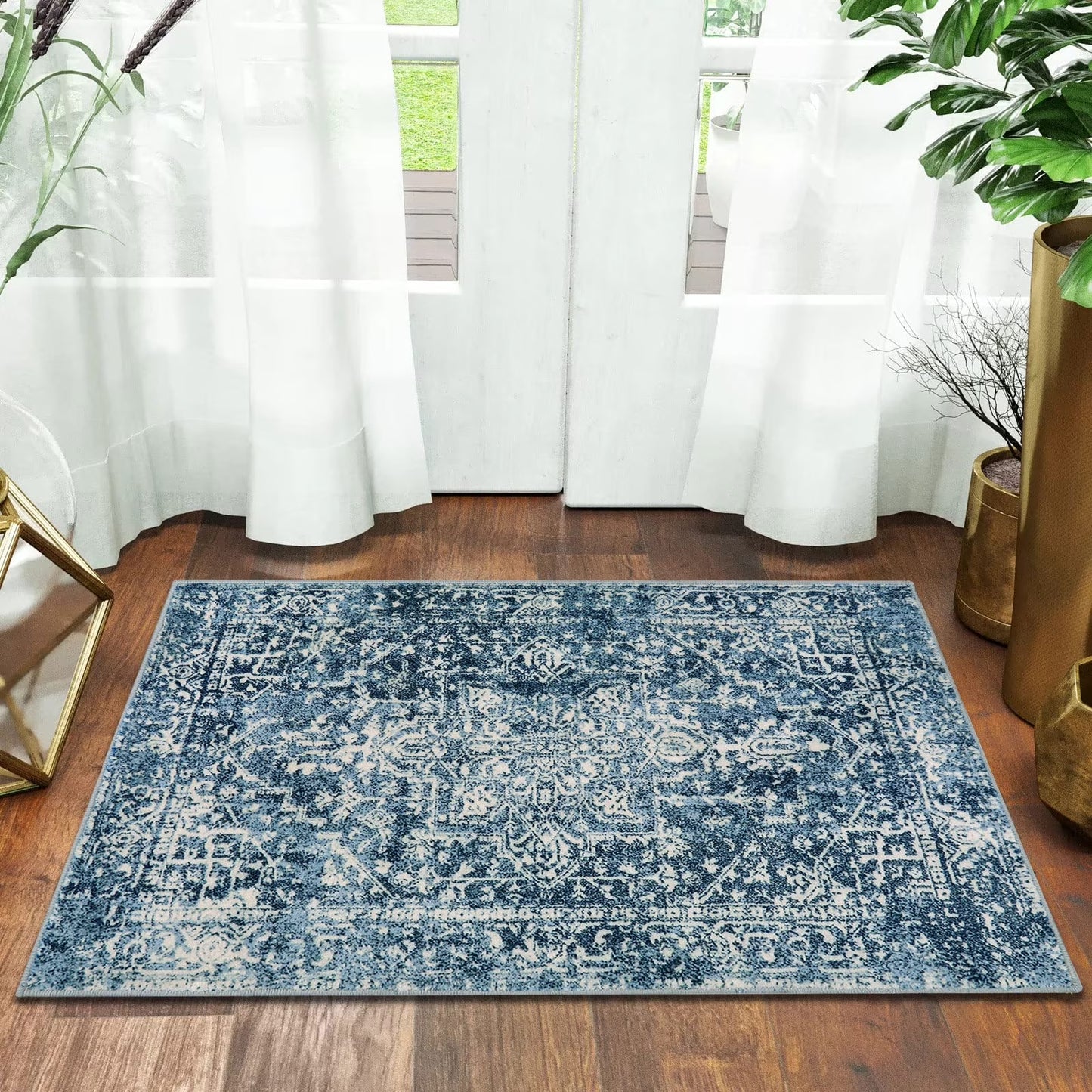 Wonnitar Washable Rug, Vintage Rug Runner for Hallways Non-Slip, Traditional Non-Shedding Entryway Mat Soft Carpet for Bathroom Foyer Bedroom