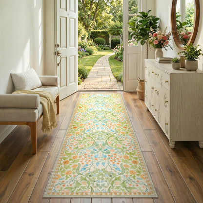 Lahome Washable Area Rug, Floral Rugs for Living Room, Non-Slip Soft Ultra Thin Boho Carpet for Bedroom Dining Room Under Table, Botanical Home Office Decor
