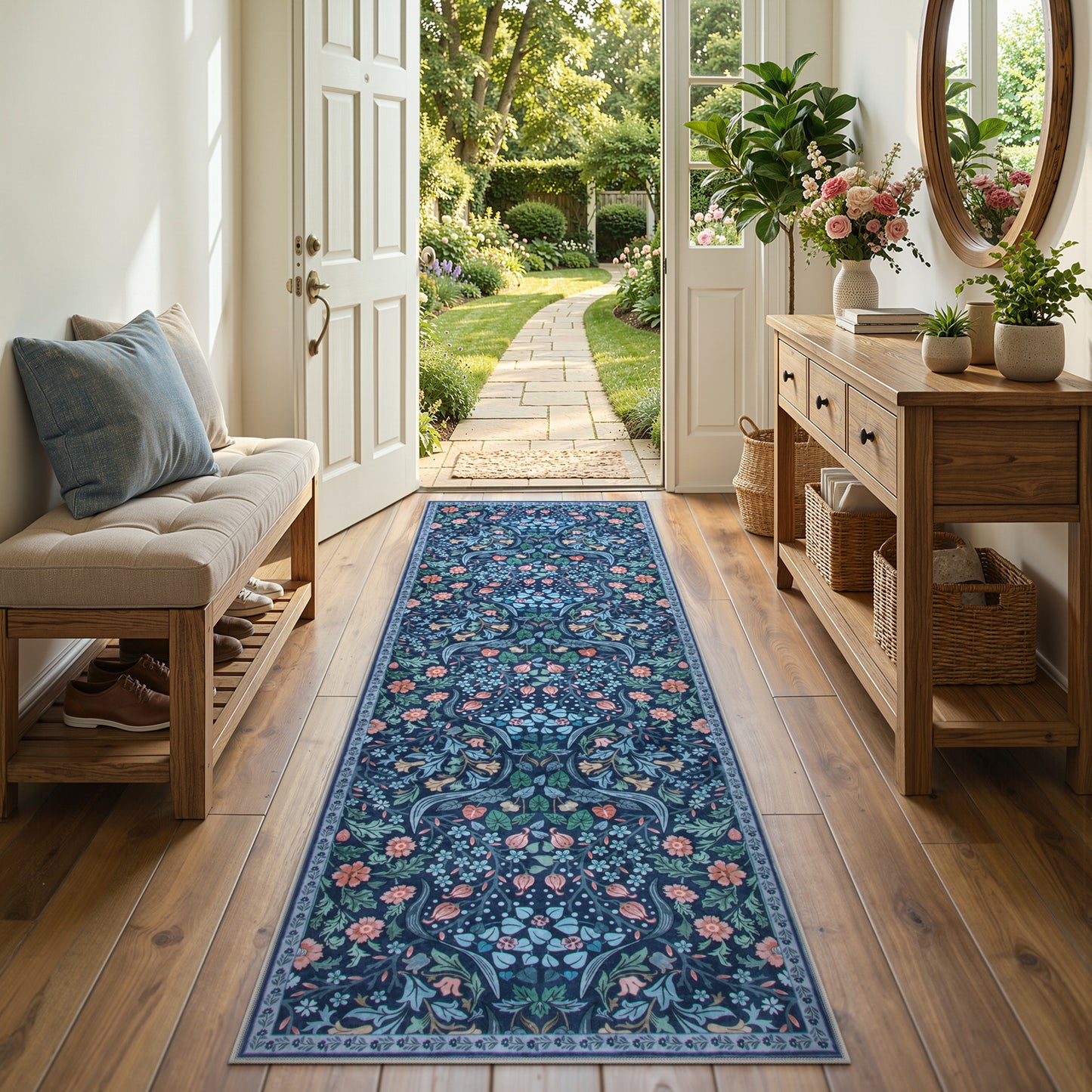 Lahome Washable Area Rug, Floral Rugs for Living Room, Non-Slip Soft Ultra Thin Boho Carpet for Bedroom Dining Room Under Table, Botanical Home Office Decor