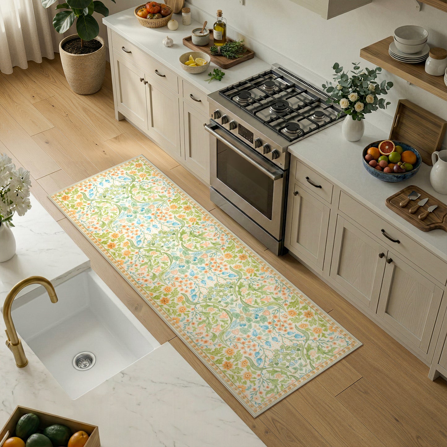 Lahome Washable Area Rug, Floral Rugs for Living Room, Non-Slip Soft Ultra Thin Boho Carpet for Bedroom Dining Room Under Table, Botanical Home Office Decor