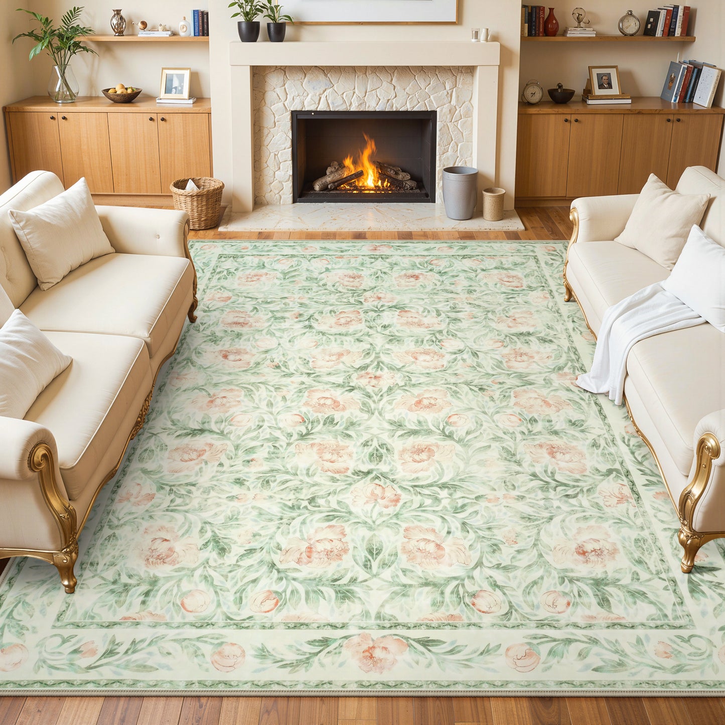 Lahome Decor Floral Living Room Rugs,Boho Area Rug for Bedroom Machine Washable Rug- Non-Slip Soft Indoor Carpet, Stain Resistant Low Pile for Farmhouse,Dining Room,Office