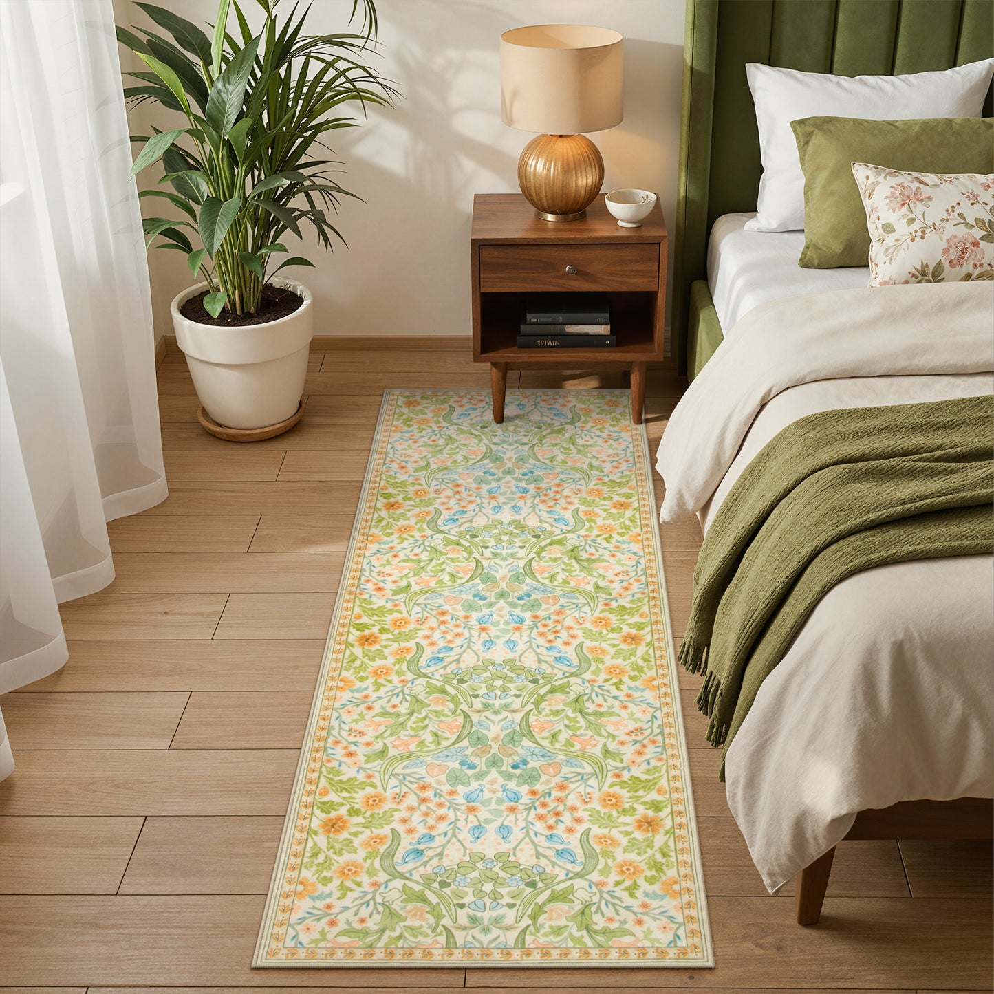Lahome Washable Area Rug, Floral Rugs for Living Room, Non-Slip Soft Ultra Thin Boho Carpet for Bedroom Dining Room Under Table, Botanical Home Office Decor