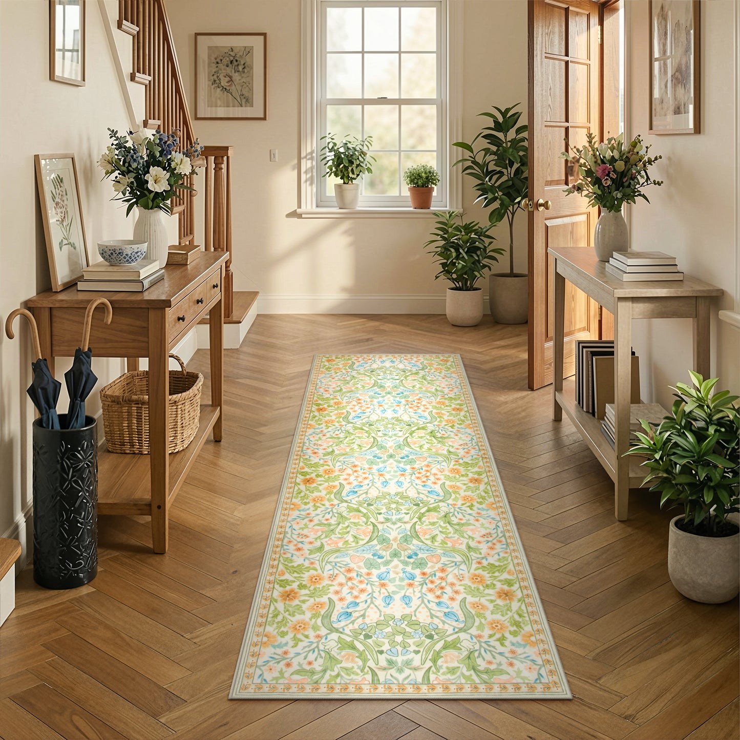 Lahome Washable Area Rug, Floral Rugs for Living Room, Non-Slip Soft Ultra Thin Boho Carpet for Bedroom Dining Room Under Table, Botanical Home Office Decor