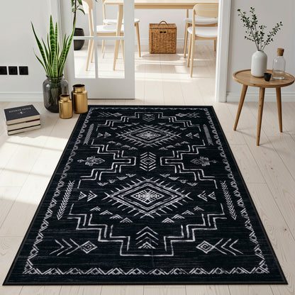 Lahome Moroccan Washable Area Rug - Western & Aztec Tribal Design, Soft Non-Slip Stain Resistant Carpet for Living Room, Bedroom, Dining Room, and Office