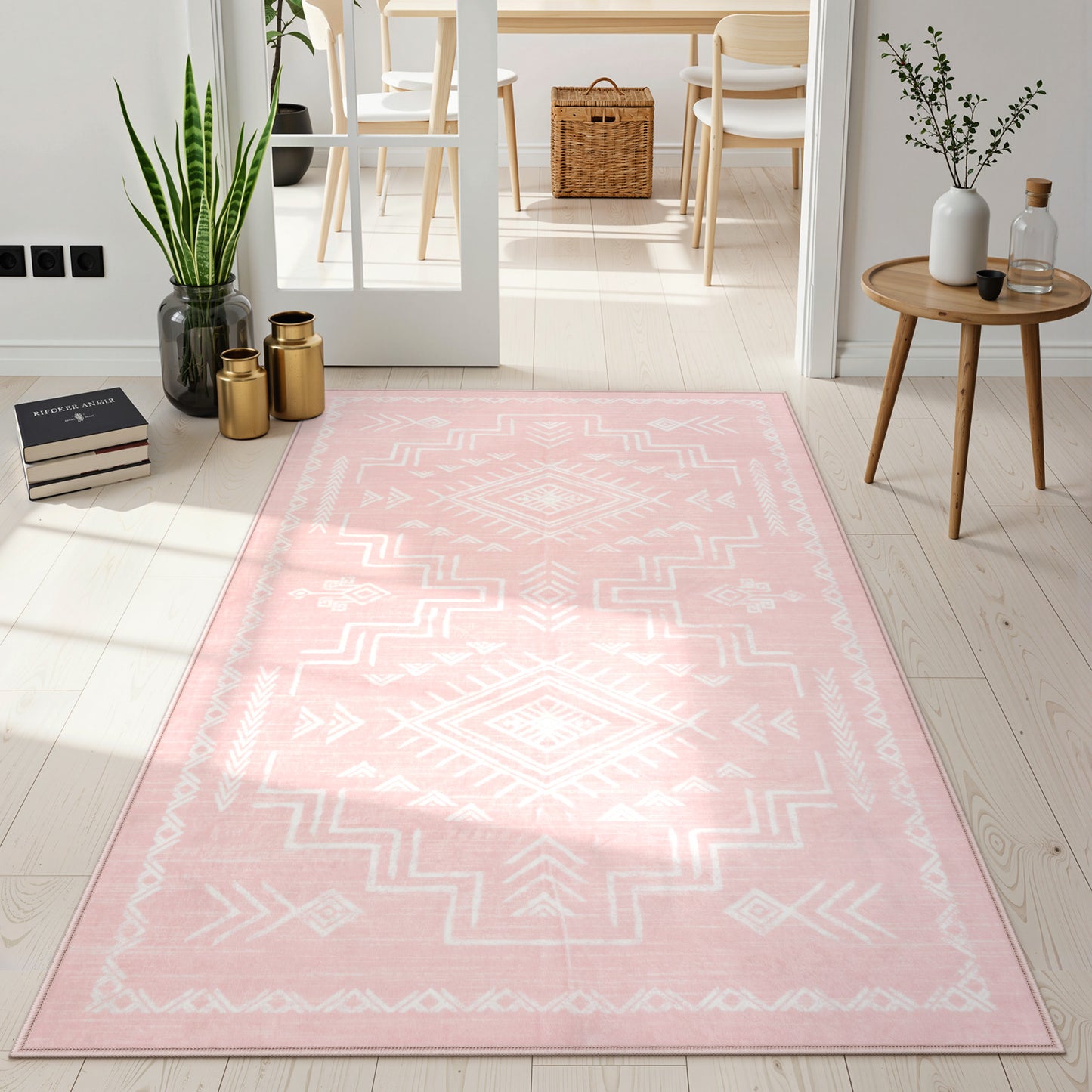 Lahome Moroccan Washable Area Rug - Western & Aztec Tribal Design, Soft Non-Slip Stain Resistant Carpet for Living Room, Bedroom, Dining Room, and Office