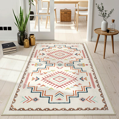 Lahome Moroccan Washable Area Rug - Western & Aztec Tribal Design, Soft Non-Slip Stain Resistant Carpet for Living Room, Bedroom, Dining Room, and Office