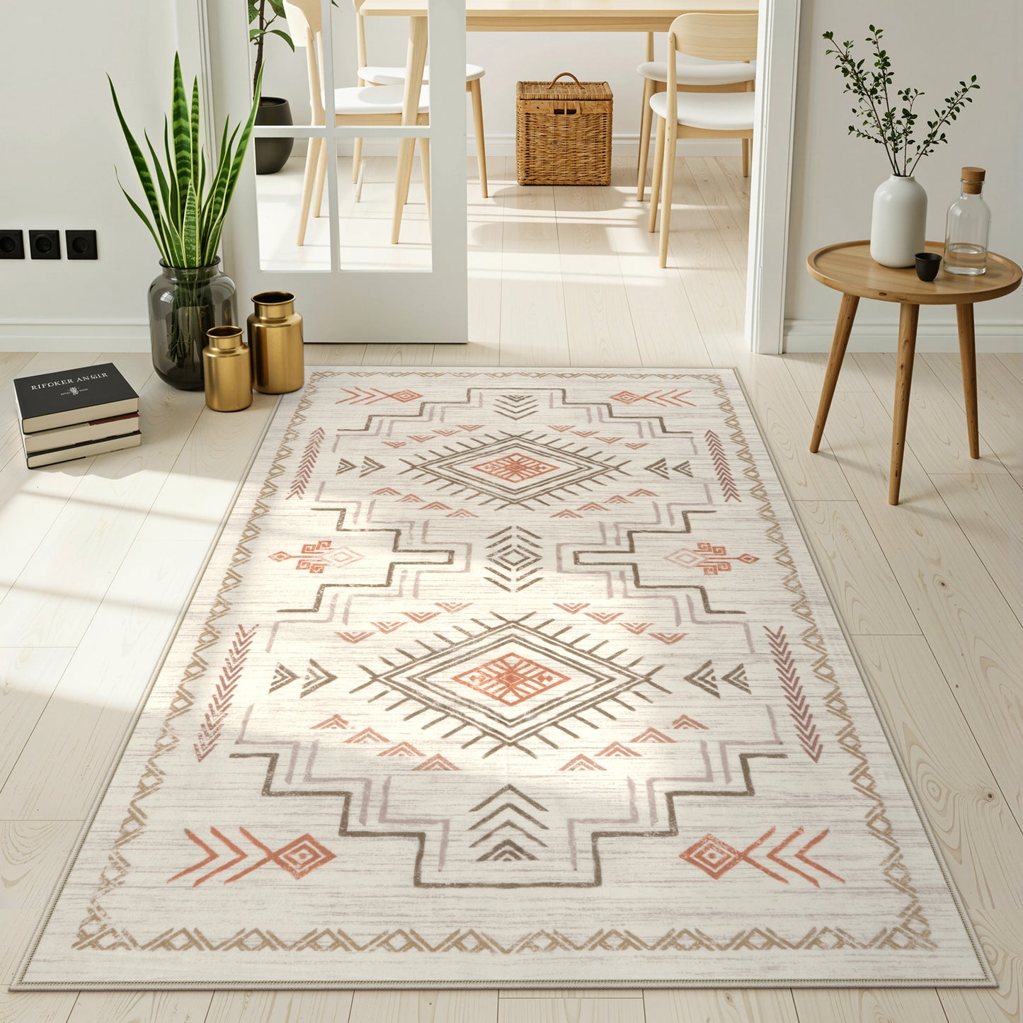 Lahome Moroccan Washable Area Rug - Western & Aztec Tribal Design, Soft Non-Slip Stain Resistant Carpet for Living Room, Bedroom, Dining Room, and Office