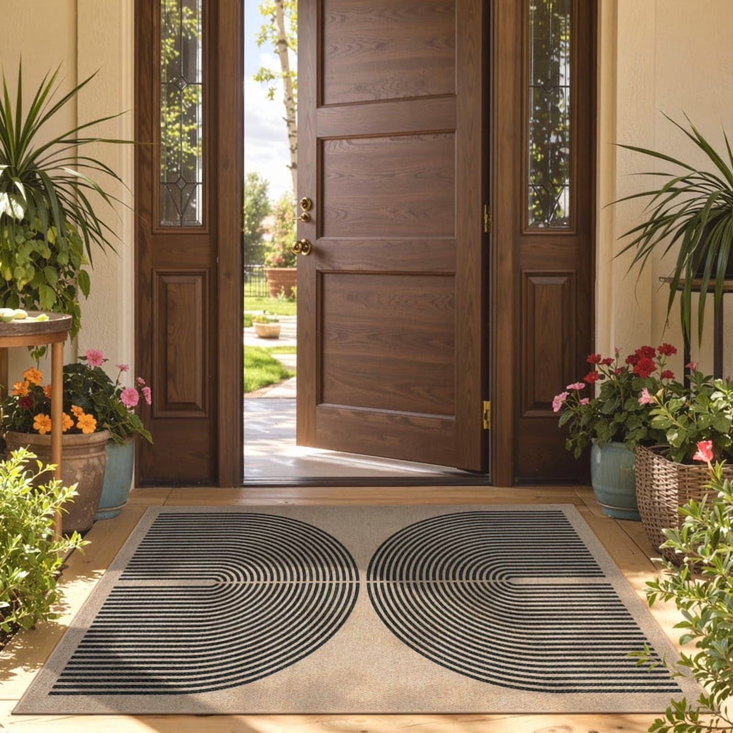 RUG ROBOT Modern Rainbow Easy Jute Rug, Patio Rug Washable Rugs for Entryway Farmhouse Area Rug, Non Slip Indoor Door Mat Contemporary Throw Rug for Laundry Guestroom Room Patio Decor