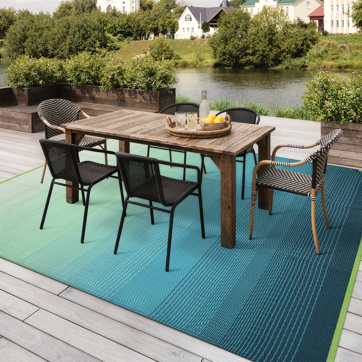 SUNDEREY Outdoor Rug, Waterproof Reversible Plastic Straw Mat for Patio, RV & Camping - Lightweight Carpet for Deck, Balcony & Backyard
