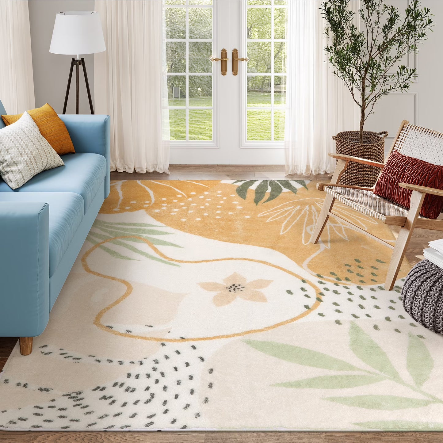 Moynesa Area Rugs for Living Room, Carpet for Bedroom Washable Non-Slip Boho Rug Throw Cute Soft Rug,Abstract Botanical Print Indoor Rugs for Kitchen Entryway Dining Room