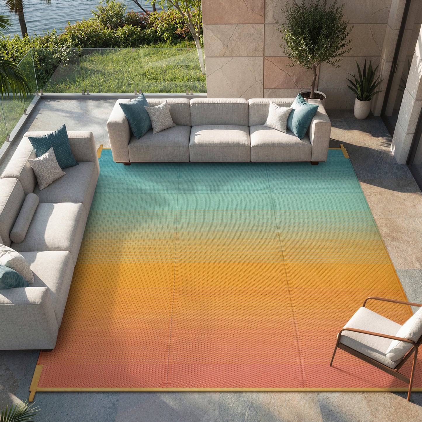 SUNDEREY Outdoor Rug, Waterproof Reversible Plastic Straw Mat for Patio, RV & Camping - Lightweight Carpet for Deck, Balcony & Backyard