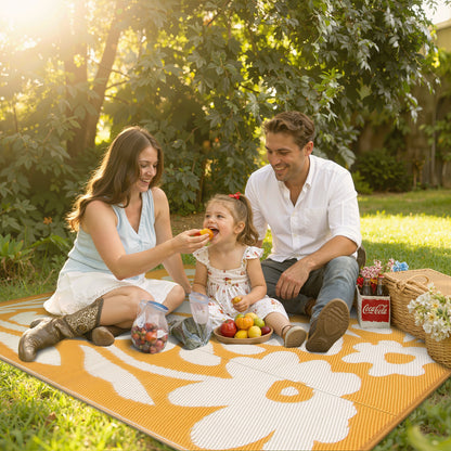 Lahome Outdoor RV Rug - Waterproof Reversible Plastic Straw Mat,Abstract Floral Pattern for Deck, Balcony & Camping