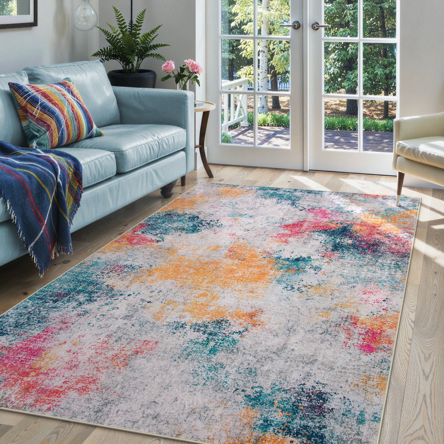 RUG ROBOT Abstract Living Room Rug, Soft Modern Washable Area Rugs for Bedroom Non Slip, Ultra Thin Foldable Low Pile Carpet for Dining Room Kitchen Bathroom Office