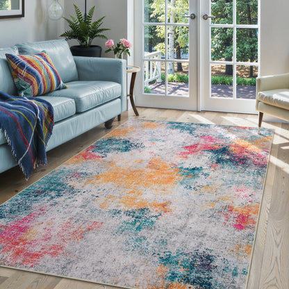 RUG ROBOT Abstract Living Room Rug, Soft Modern Washable Area Rugs for Bedroom Non Slip, Ultra Thin Foldable Low Pile Carpet for Dining Room Kitchen Bathroom Office