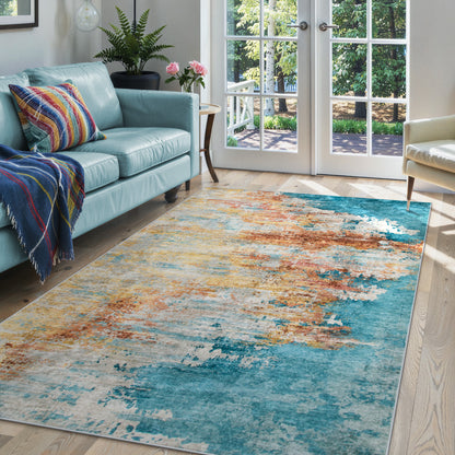 RUG ROBOT Abstract Living Room Rug, Soft Modern Washable Area Rugs for Bedroom Non Slip, Ultra Thin Foldable Low Pile Carpet for Dining Room Kitchen Bathroom Office