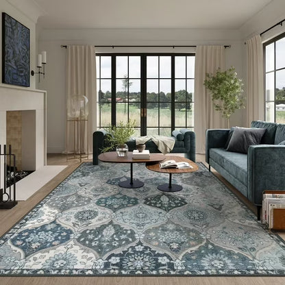 Moynesa Area Rug for Living Room Indoor Non-Slip Moroccan Trellis Washable Mat Large Oriental Accent Throw Rug for Kitchen Entryway Bathroom Bedroom Office Carpet