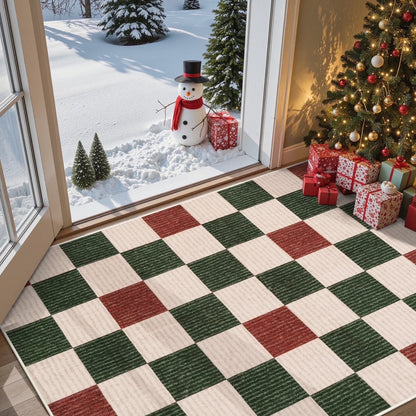 RUG ROBOT Christmas Area Rugs for Living Room, Checkered Machine Washable Large Carpet Rugs for Dining Room, Non Slip Soft Low Pile Farmhouse Geometric Modern Xmas decor Rugs for Bedroom