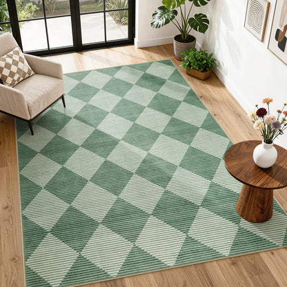 SUNDEREY Easy Jute Area Rugs for Entryway, Washable Non-Slip Modern Rugs for Living Room, Farmhouse Diamond Checkered Rug, Moroccan Soft Low Pile Carpet for Bedroom Office Dining Room