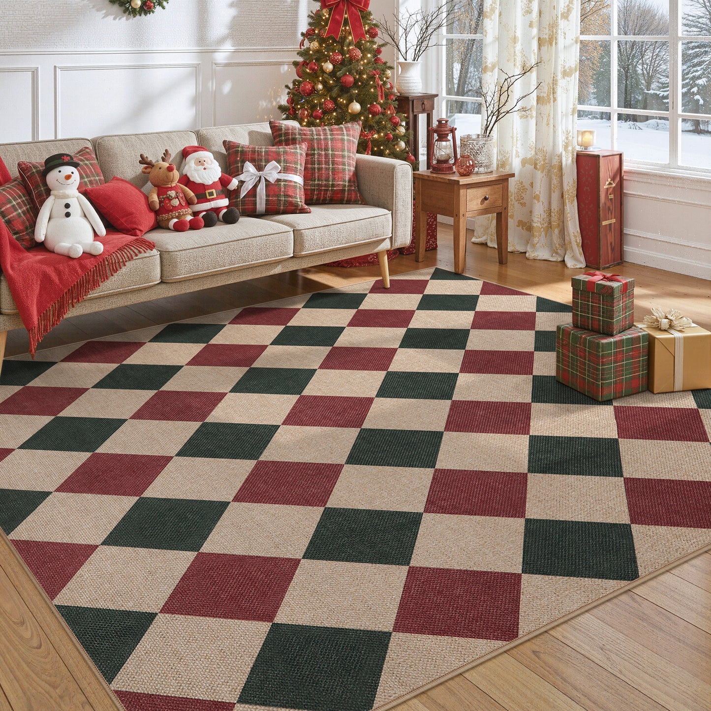 SUNDEREY Modern Geometric Area Rug, Washable Bedroom Rug,Checkerboard Indoor Outdoor Carpet, Farmhouse Checkered Non Slip Carpet for Office Couch Entrance Kitchen