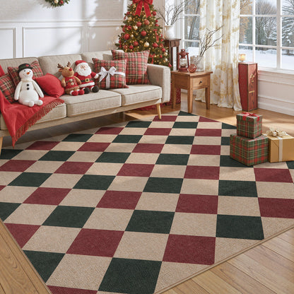 SUNDEREY Modern Geometric Area Rug, Washable Bedroom Rug,Checkerboard Indoor Outdoor Carpet, Farmhouse Checkered Non Slip Carpet for Office Couch Entrance Kitchen