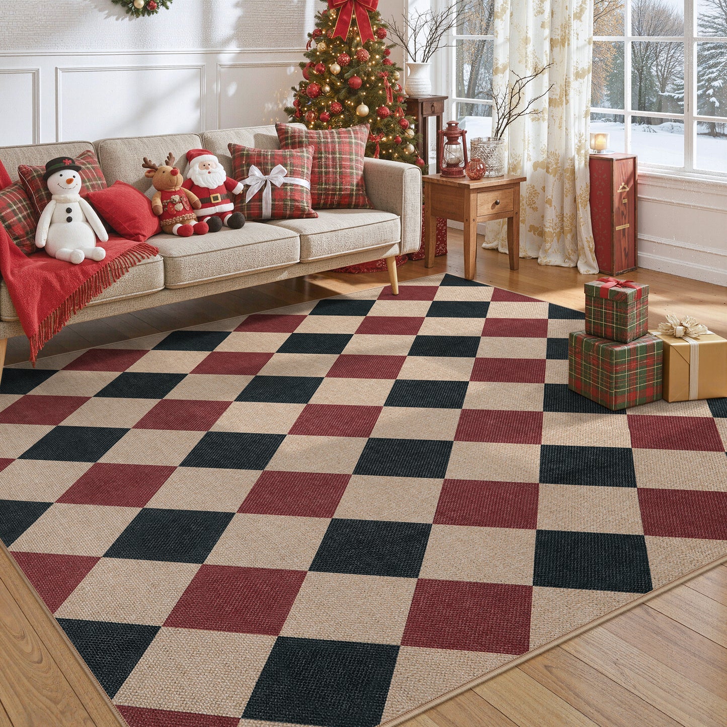 SUNDEREY Modern Geometric Area Rug, Washable Bedroom Rug,Checkerboard Indoor Outdoor Carpet, Farmhouse Checkered Non Slip Carpet for Office Couch Entrance Kitchen