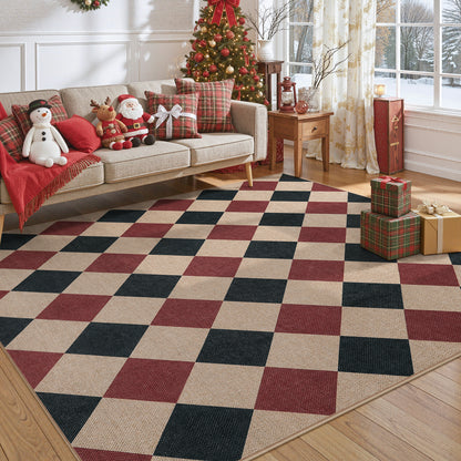 SUNDEREY Modern Geometric Area Rug, Washable Bedroom Rug,Checkerboard Indoor Outdoor Carpet, Farmhouse Checkered Non Slip Carpet for Office Couch Entrance Kitchen