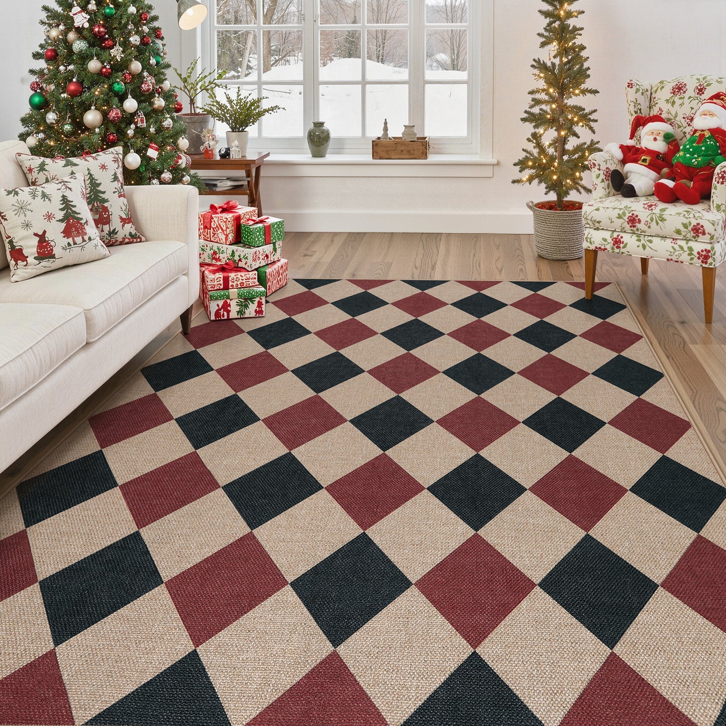 SUNDEREY Modern Geometric Area Rug, Washable Bedroom Rug,Checkerboard Indoor Outdoor Carpet, Farmhouse Checkered Non Slip Carpet for Office Couch Entrance Kitchen