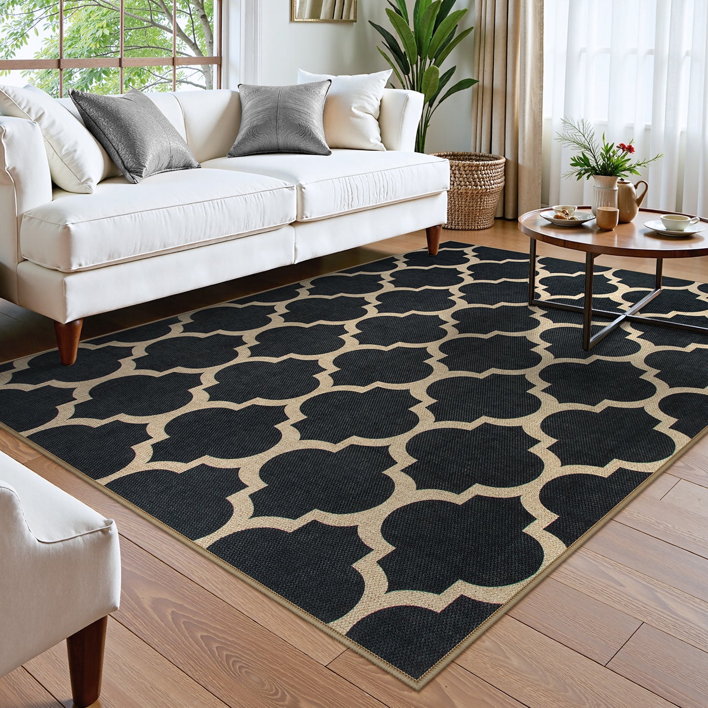 SUNDEREY Modern Geometric Area Rug,Large Washable Living Room Rug,Checkerboard Indoor Outdoor Carpet, Farmhouse Checkered Non Slip Black Carpet for Dining Room Table Apartment