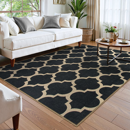 SUNDEREY Modern Geometric Area Rug,Large Washable Living Room Rug,Checkerboard Indoor Outdoor Carpet, Farmhouse Checkered Non Slip Black Carpet for Dining Room Table Apartment