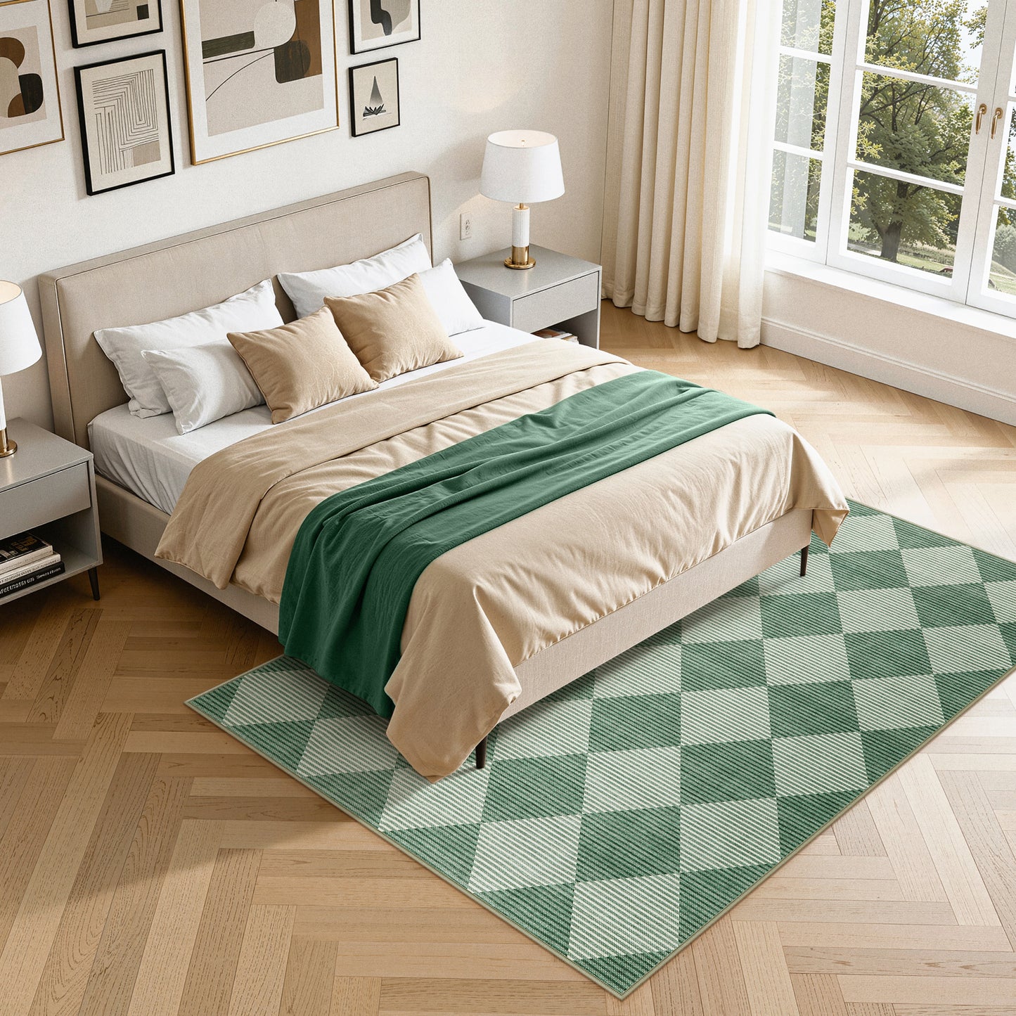 SUNDEREY Easy Jute Area Rugs for Entryway, Washable Non-Slip Modern Rugs for Living Room, Farmhouse Diamond Checkered Rug, Moroccan Soft Low Pile Carpet for Bedroom Office Dining Room