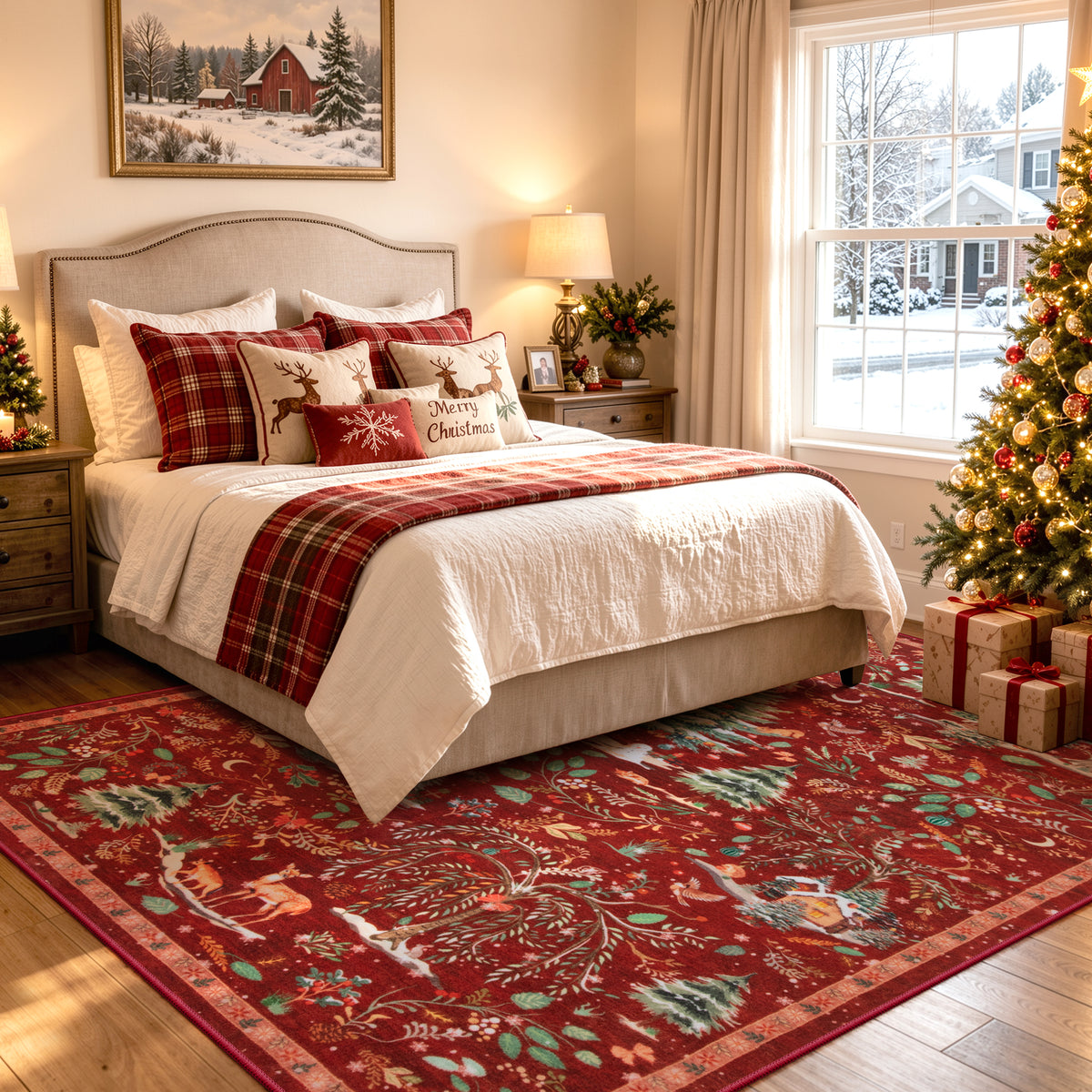 Wonnitar Christmas Washable Rug, Non Slip Christmas Entryway Area Rug, Soft Xmas Living Room Throw Rug, Ultra Thin Indoor Floor Carpet for Kitchen Bedroom Holiday Decor