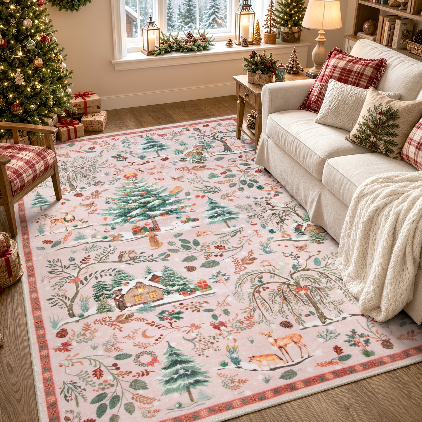Wonnitar Christmas Washable Rug, Non Slip Christmas Entryway Area Rug, Soft Xmas Living Room Throw Rug, Ultra Thin Indoor Floor Carpet for Kitchen Bedroom Holiday Decor
